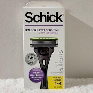 Schick Hydro Ultra Sensitive 3 Blades‎ Razor Handle 4 Refill Cartridge